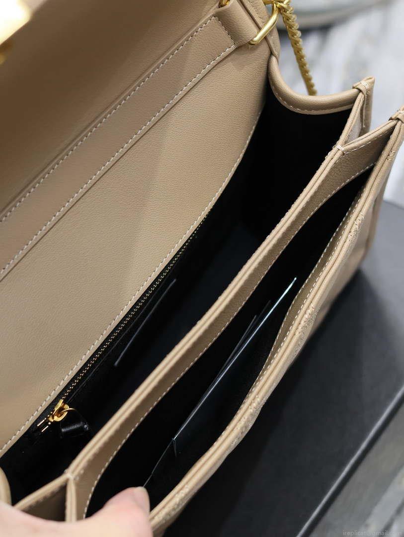 YSL 629246 Saint Laurent Becky Chain Shoulder Bag 25cm Leather Apricot