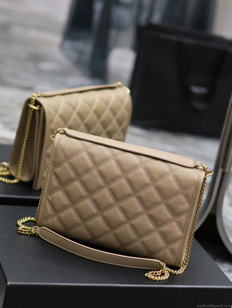 YSL 629246 Saint Laurent Becky Chain Shoulder Bag 25cm Leather Apricot