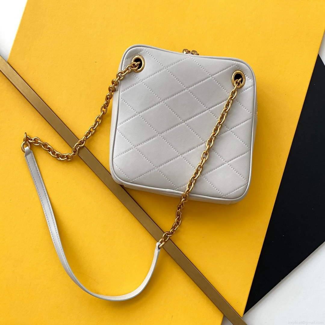 YSL 669308 Le Maillon Small Chain Bag In Quilted Lambskin White