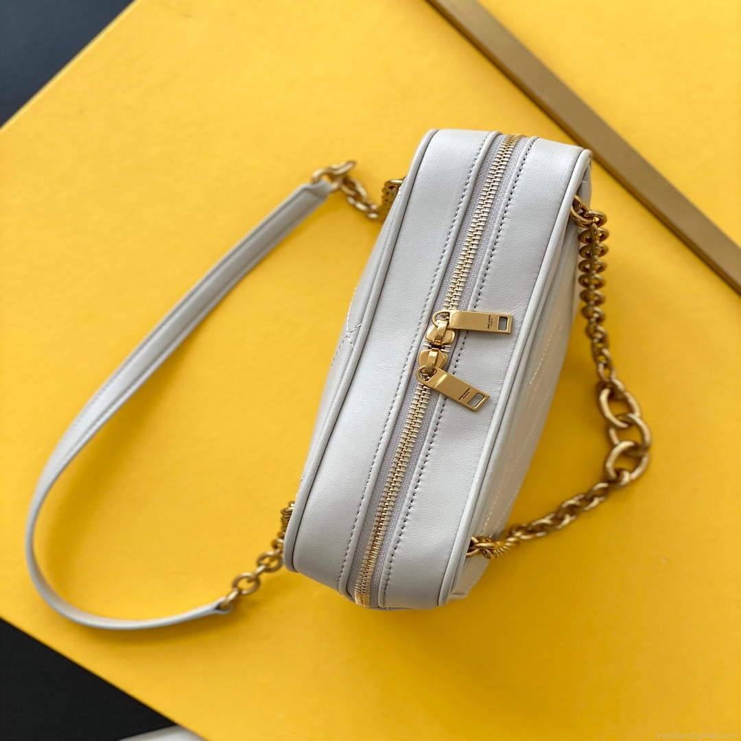 YSL 669308 Le Maillon Small Chain Bag In Quilted Lambskin White
