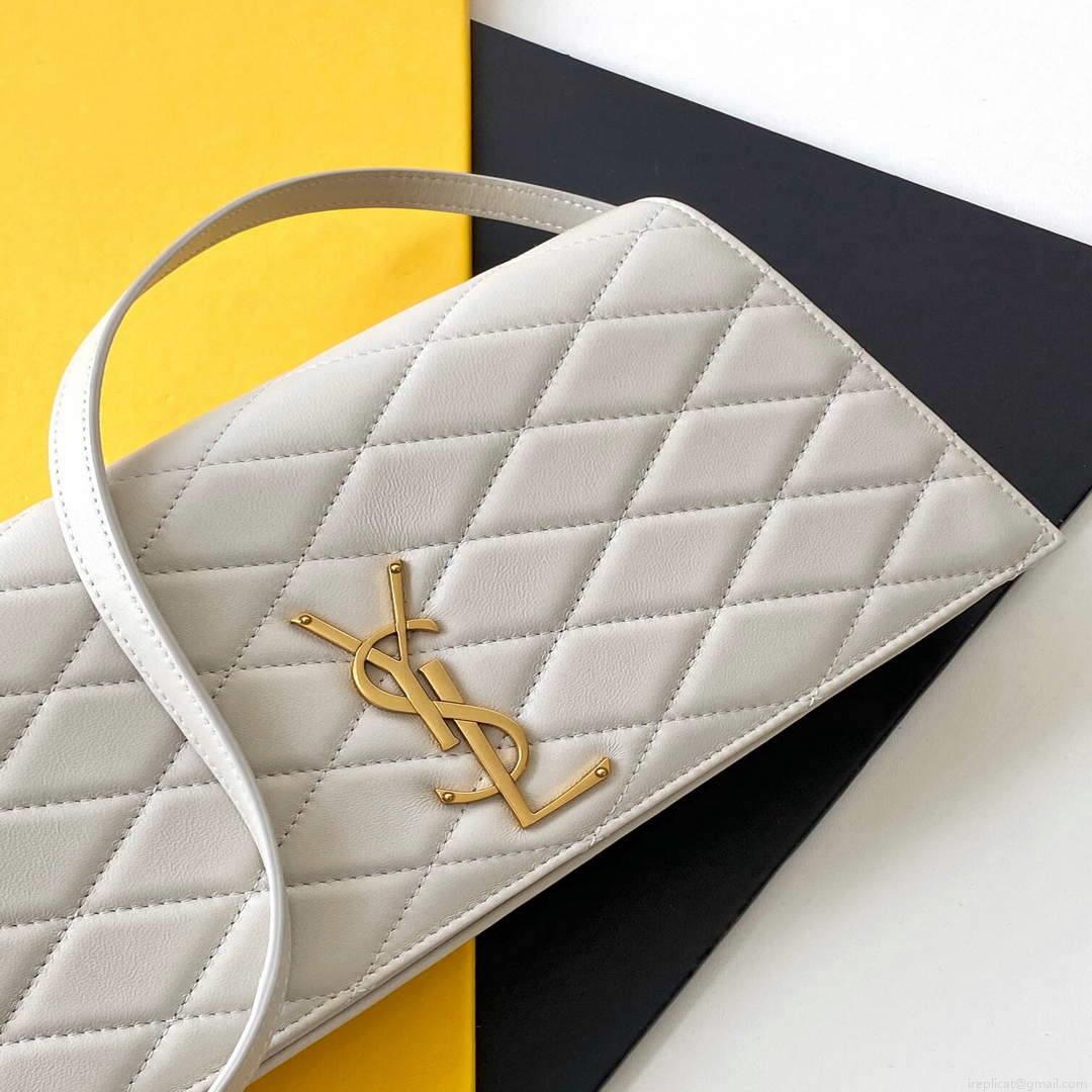 YSL 676628 Kate Supple 99 In Quilted Lambskin White