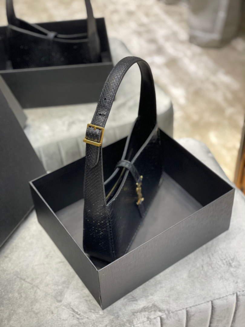 YSL LE5À7 657228 Hobo Bag In Serpentine Leather Black