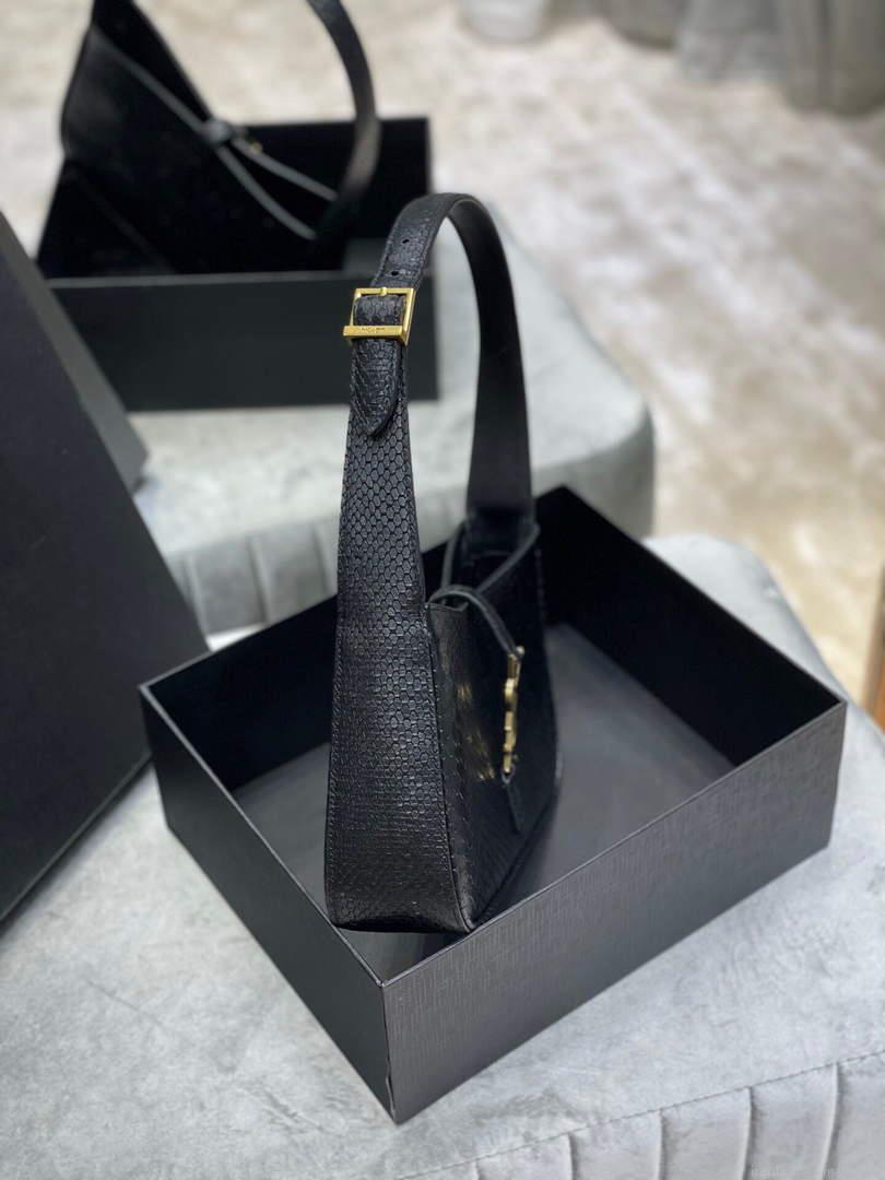 YSL LE5À7 657228 Hobo Bag In Serpentine Leather Black