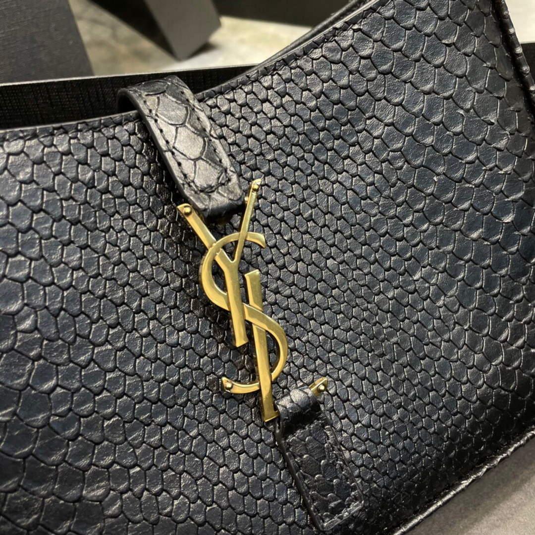 YSL LE5À7 657228 Hobo Bag In Serpentine Leather Black
