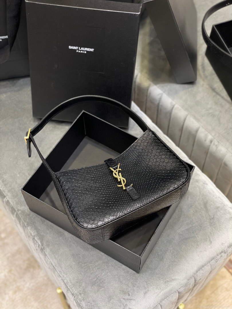 YSL LE5À7 657228 Hobo Bag In Serpentine Leather Black