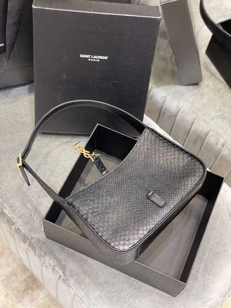 YSL LE5À7 657228 Hobo Bag In Serpentine Leather Black