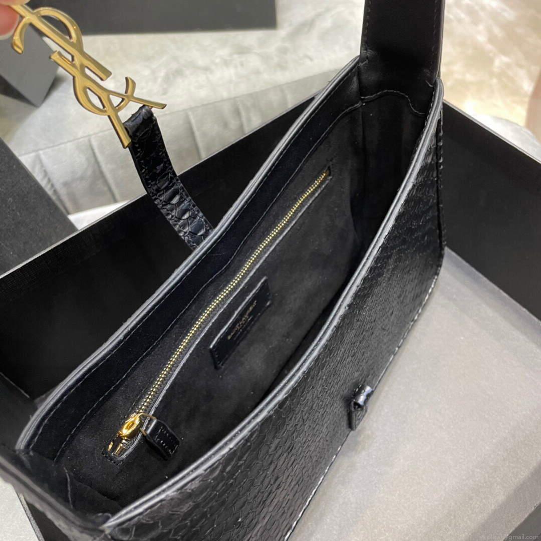 YSL LE5À7 657228 Hobo Bag In Serpentine Leather Black