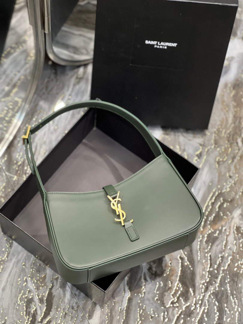 YSL LE5À7 657228 Hobo Bag In Smooth Leather Dark Green