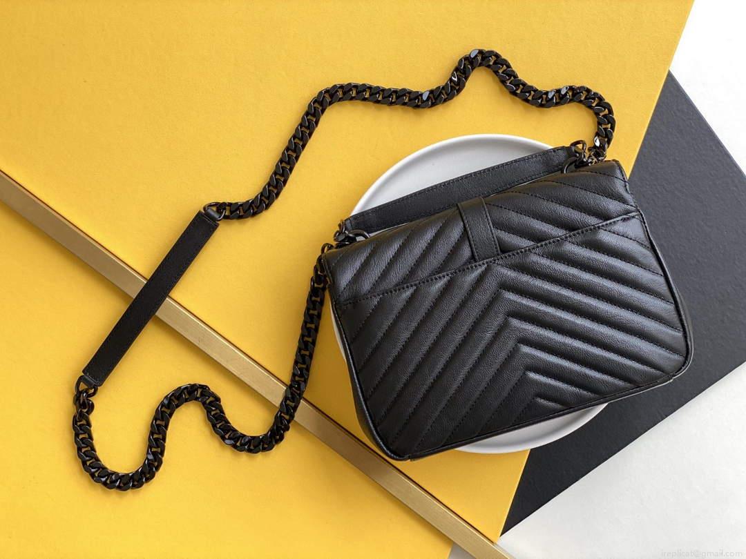 YSL 600279 College Medium In Matelassé Leather Black with Black