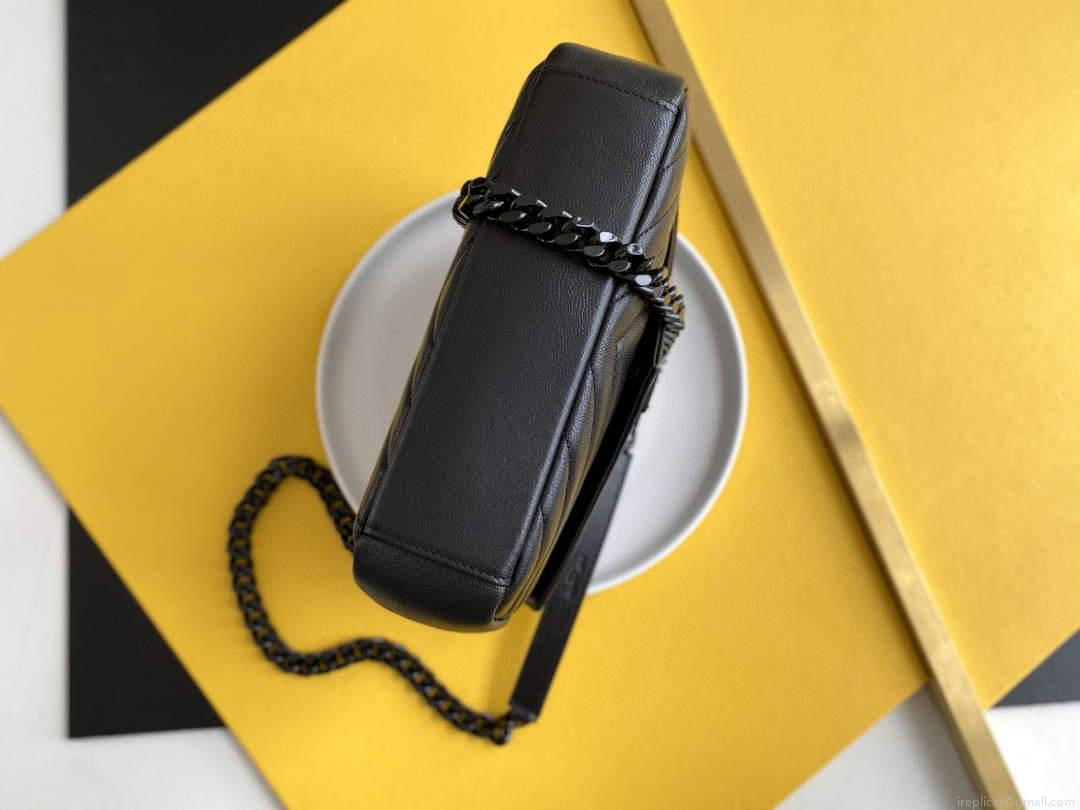 YSL 600279 College Medium In Matelassé Leather Black with Black