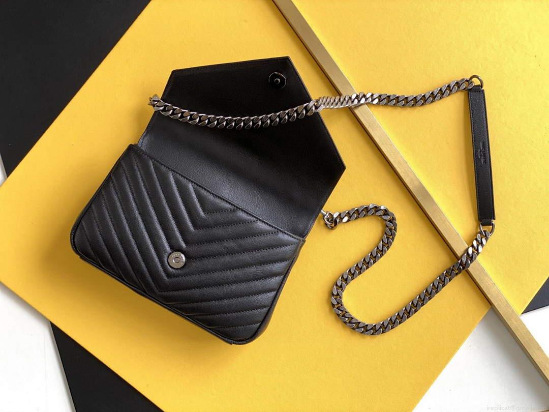 YSL 600279 College Medium In Matelassé Leather Black with Silver