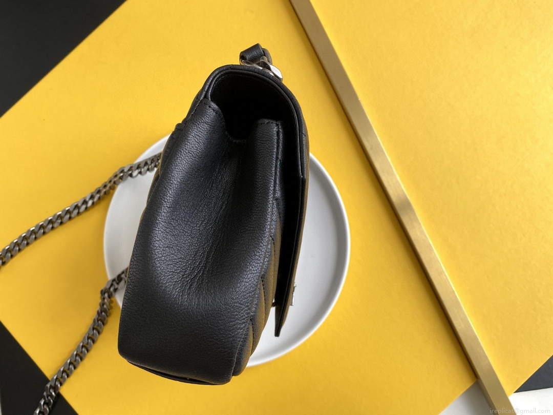 YSL 600279 College Medium In Matelassé Leather Black with Silver