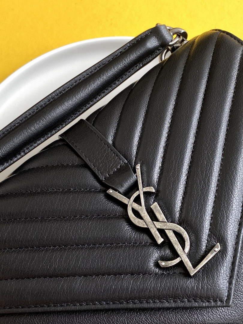 YSL 600279 College Medium In Matelassé Leather Black with Silver