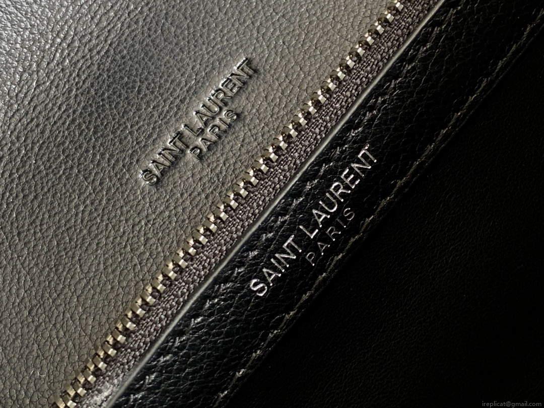 YSL 600279 College Medium In Matelassé Leather Black with Silver