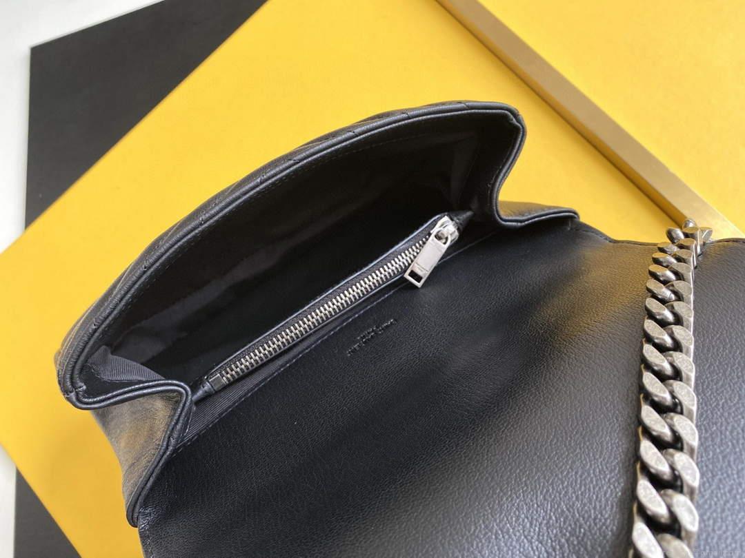 YSL 600279 College Medium In Matelassé Leather Black with Silver