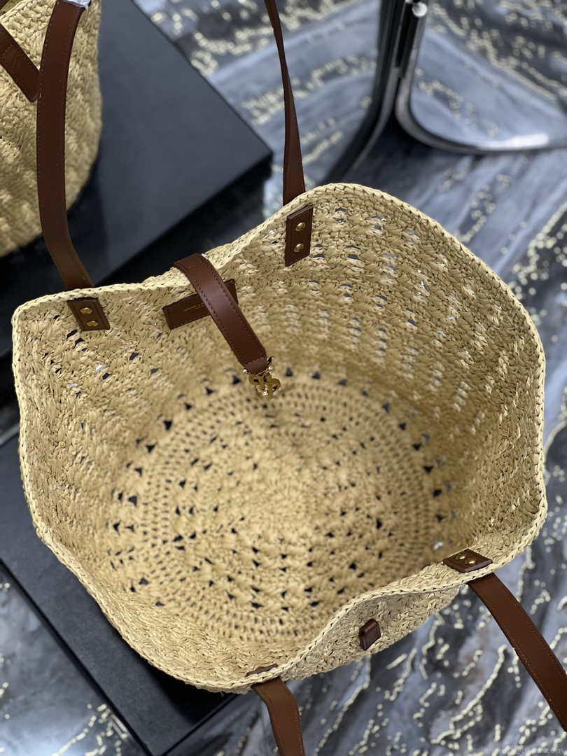 Saint Laurent 688221 YSL Panier Maxi Bag In Raffia Apricot