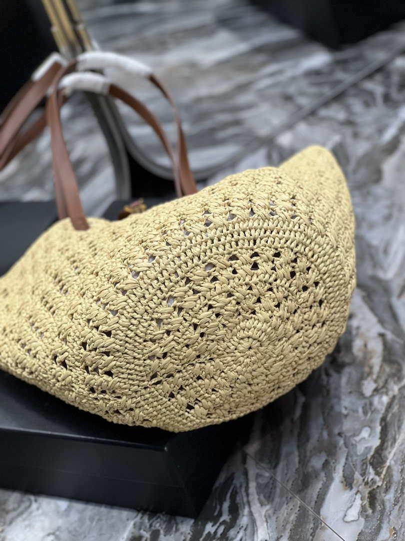 Saint Laurent 688221 YSL Panier Maxi Bag In Raffia Apricot