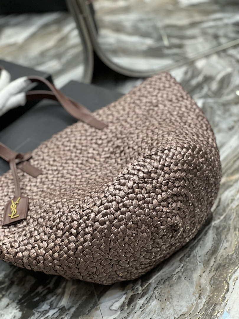 Saint Laurent YSL 693242 Tote Panier Maxi Bag In Raffia Dark Brown