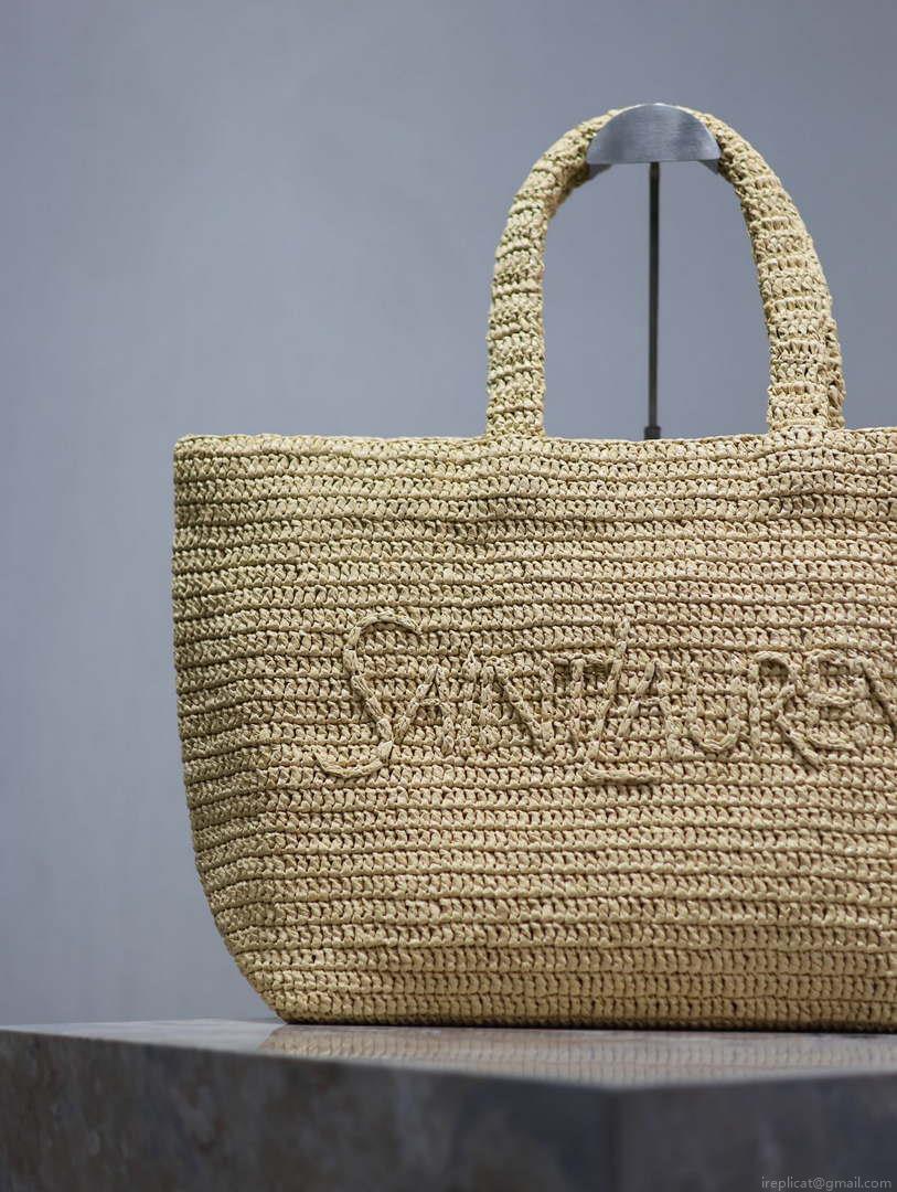 YSL 776763 Saint Laurent Tote in Apricot Raffia