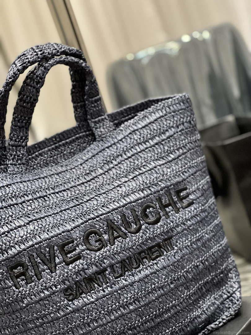 YSL 688864 Saint Laurent Rive Gauche Tote in Black Raffia