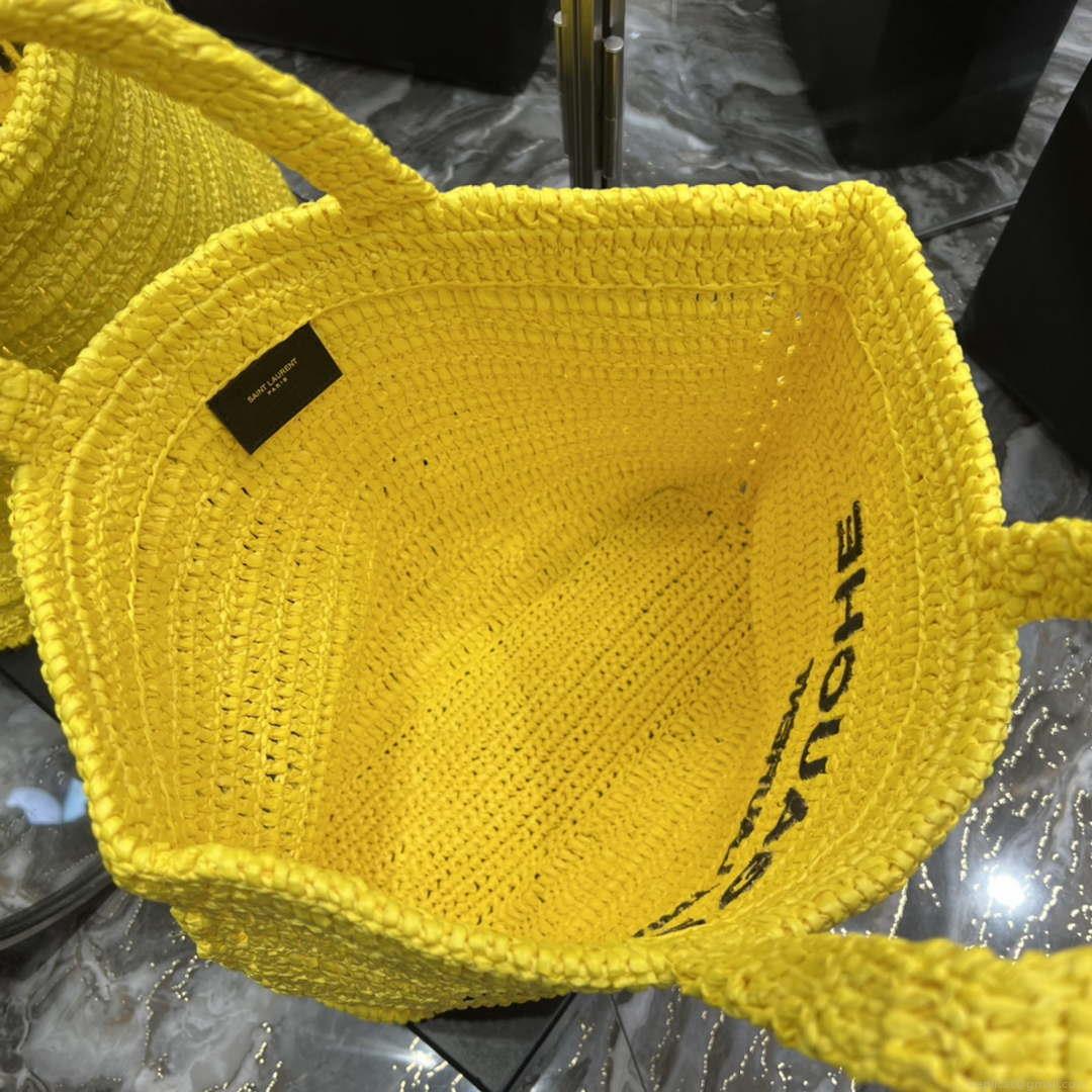 YSL 688864 Saint Laurent Rive Gauche Tote in Yellow Raffia